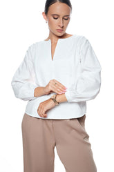 LINE EMBROIDED TOP - WHITE